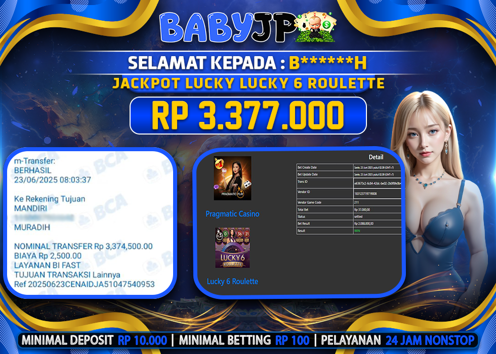 B******H JACKPOT LUCKY 6 ROULETTE,-LUNAS